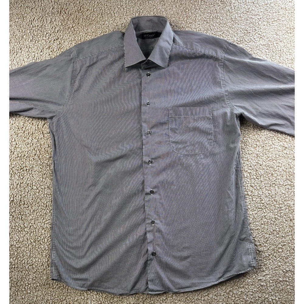 St. Croix Men's Size L Gray White Striped Long Sleeve Dress Shirt Italy
